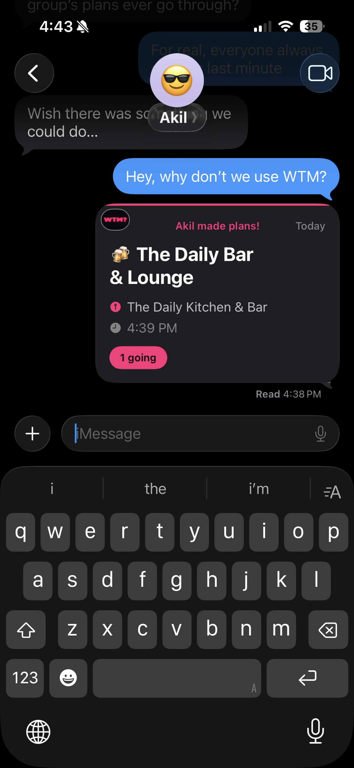 Move card in iMessage